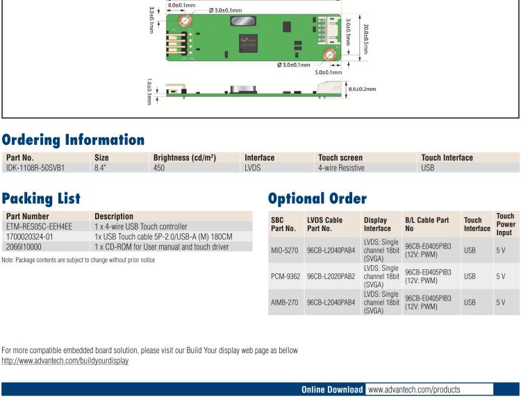 研華IDK-1108 8.4" SVGA 工業(yè)顯示套件，帶電阻式觸摸屏解決方案