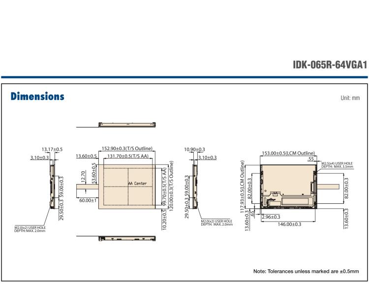 研華IDK-065R-64VGA1 6.5" 640*480 LED背光 800流明 4線電阻，LVDS 接口
