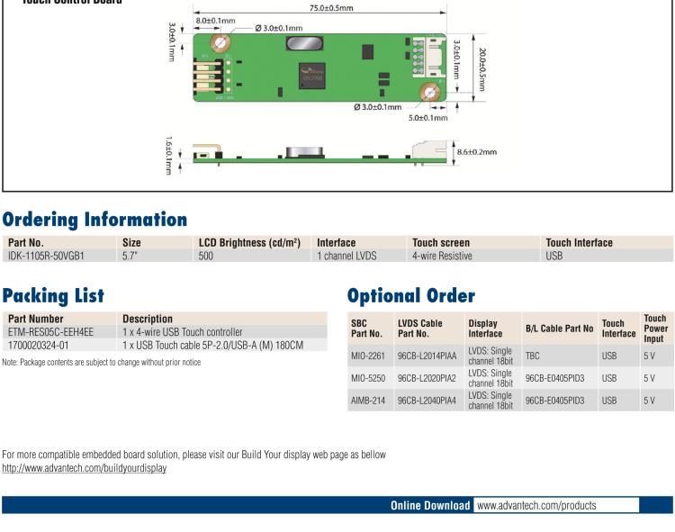 研華IDK-1105 5.7" VGA 工業(yè)顯示套件，帶觸摸屏解決方案和 LVDS 接口