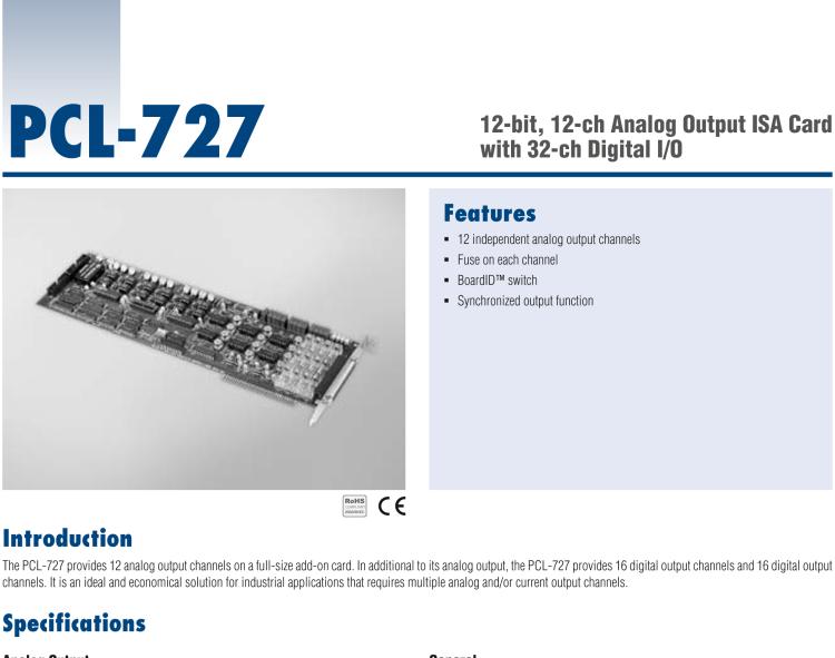 研華PCL-727 12位、12通道帶32數(shù)字I/O通道的模擬輸出ISA卡