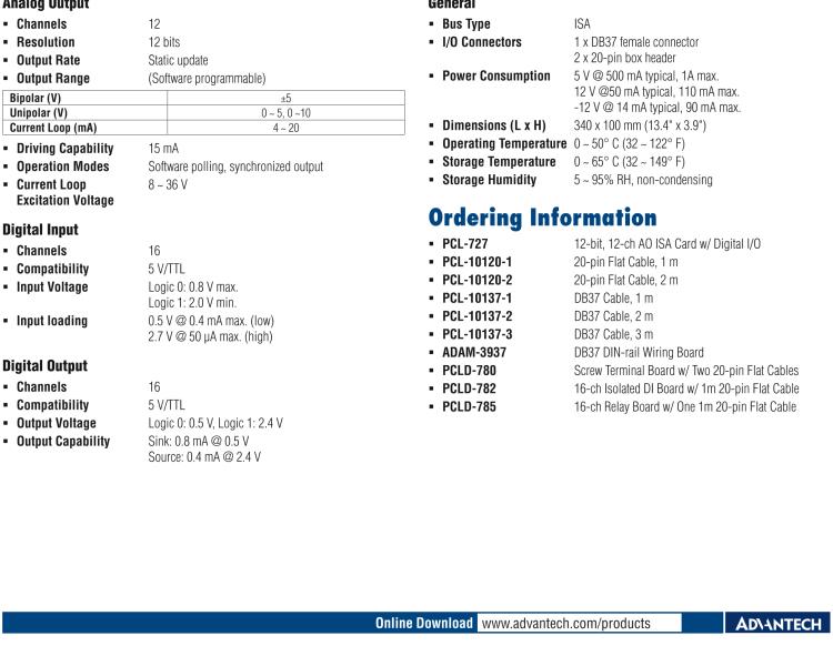 研華PCL-727 12位、12通道帶32數(shù)字I/O通道的模擬輸出ISA卡