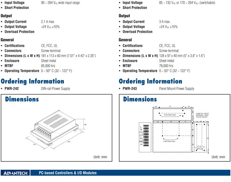 研華PWR-243 面板安裝的開(kāi)關(guān)電源