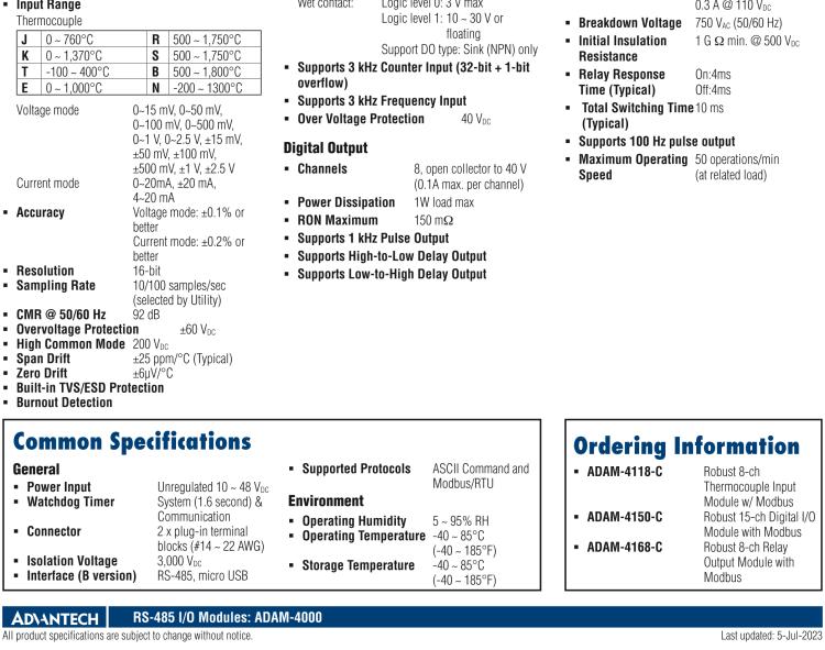 研華ADAM-4118 堅(jiān)固型8路熱電偶輸入模塊，帶Modbus