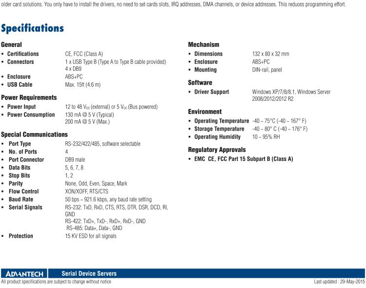 研華USB-4604B USB轉(zhuǎn)4端口RS-232轉(zhuǎn)換器，帶浪涌保護(hù)