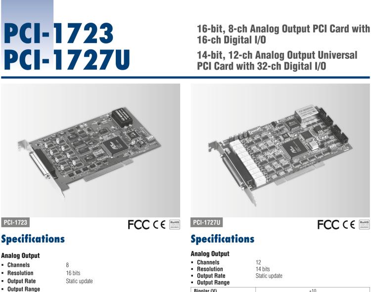研華PCI-1723 16位，8路非隔離模擬量輸出卡
