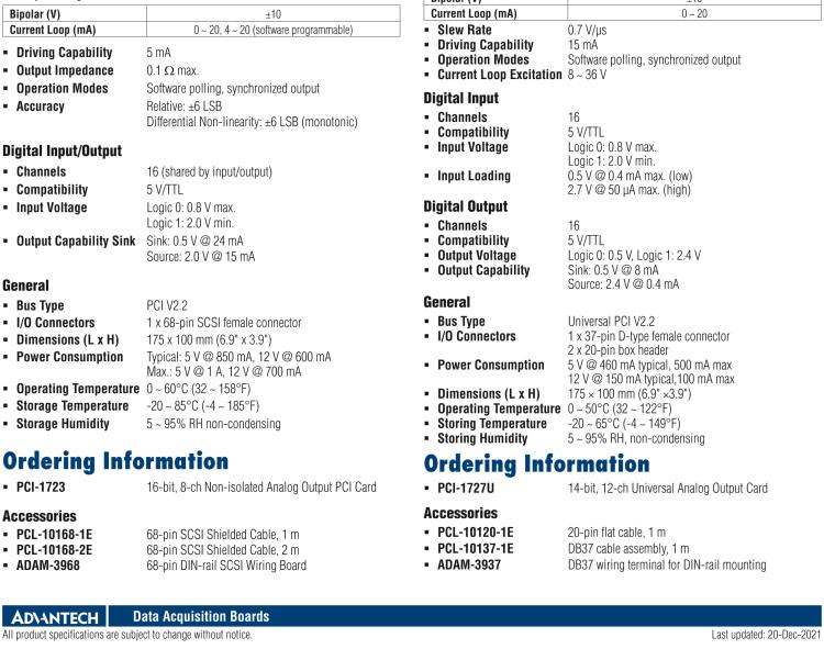 研華PCI-1723 16位，8路非隔離模擬量輸出卡