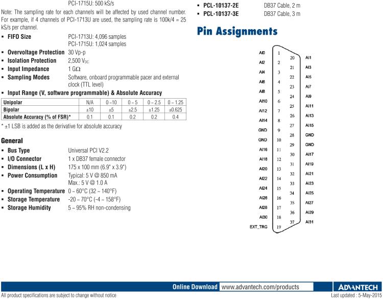 研華PCI-1715U 500k,12位，32通道，隔離模擬輸入卡