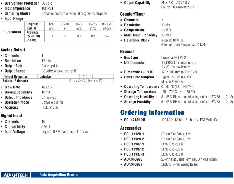 研華PCI-1718HDU 100k,12位，16通道多功能卡