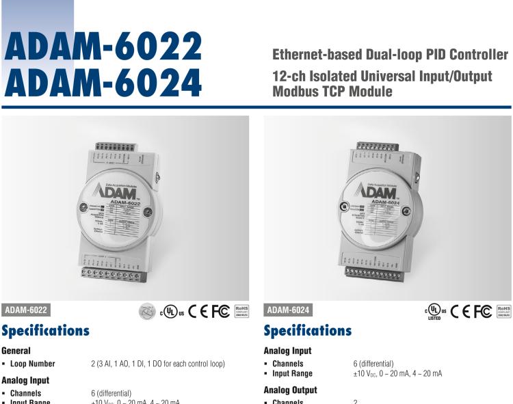 研華ADAM-6024 12通道隔離通用TCP模塊，支持輸入/輸出Modbus協(xié)議