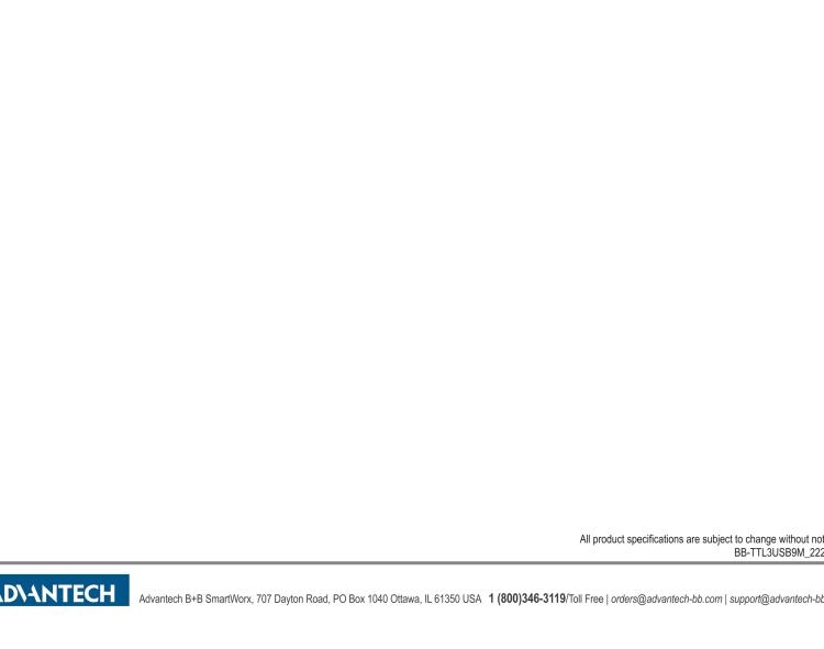 研華BB-TTL3USB9M 串口轉(zhuǎn)換器，USB 2.0至3.3 V TTL DB9 公頭