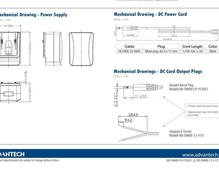 研華BB-SMI6B12V-P230C1 AC-DC 6W Power Supply - barrel plug