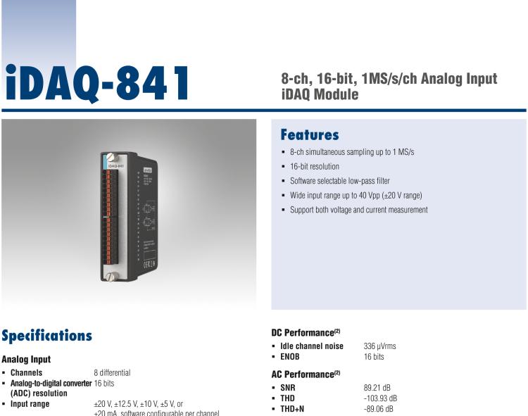 研華iDAQ-841 8通道同步采樣高達1 MS / s，16位分辨率模擬輸入 iDAQ 模塊
