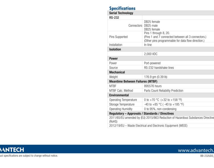 研華BB-232UDS 串口分流器、RS-232、DB25主端口和數(shù)據(jù)端口