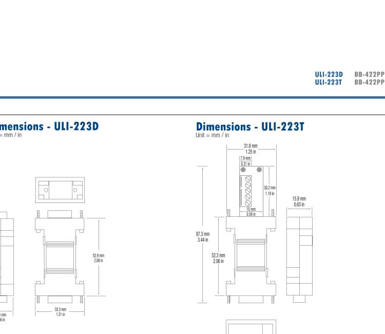 研華BB-422PP9R ULI-223D RS-232至RS-422轉(zhuǎn)換器，端口供電，DB9母頭連接器