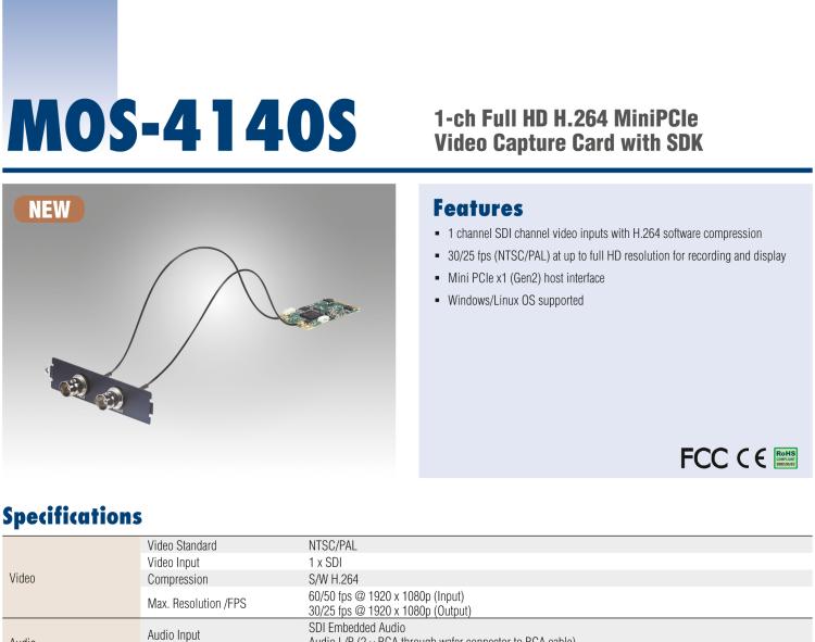 研華MOS-4140S 1-ch Full HD H.264 MiniPCIe Video Capture Card with SDK